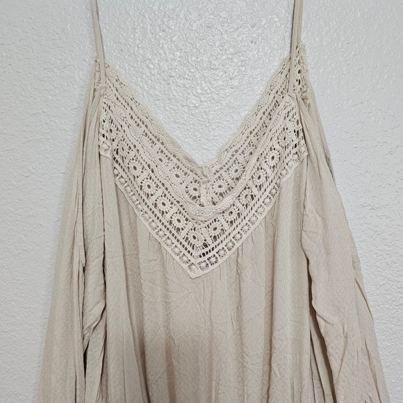 Ecote Cream Romper Crochet Open Cold Shoulder Boho Bohemian ‎ L - Picture 3 of 9
